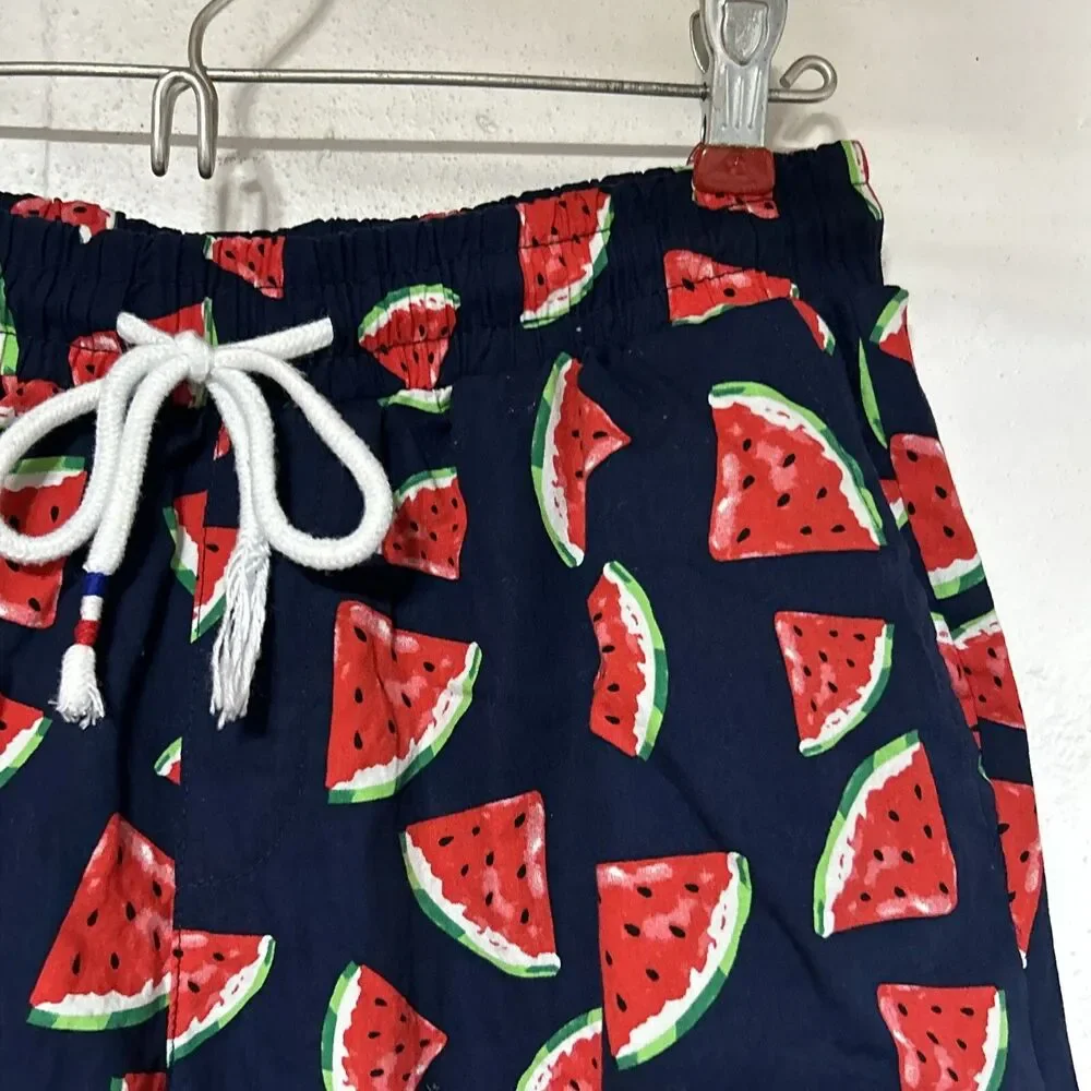 Jogal Watermelon Mens Shorts Sz Medium Navy Blue Red Drawstring Elastic Hawaiian